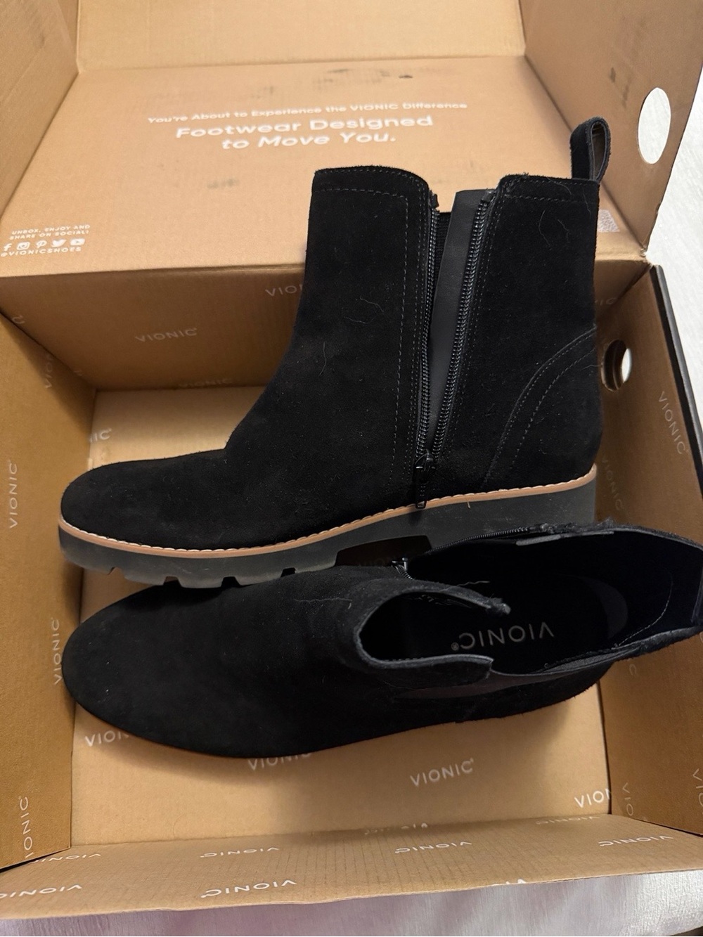 Vionic Black Suede Side-Zip Ankle Booties